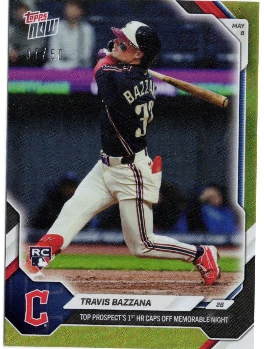2026 Topps Now Travis Bazzana #176 Gold Foil /50 Top Prospect's 1st Home Run Caps Off Memorable Night Cleveland Guardians Rookie RC Baseball Card