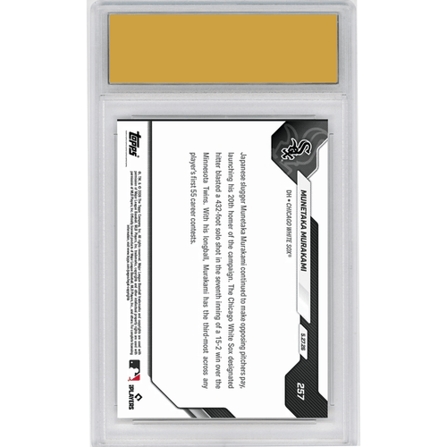 Graded 2026 Topps Now Munetaka Murakami #257 20 Home Runs Are Most For Rookie Before June Since 1901 Chicago White Sox Rookie RC Baseball Card HOFSM 10 Gem Mint
