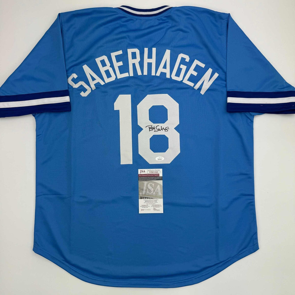 Autographed/Signed Bret Saberhagen Kansas City Light Blue Baseball Jersey JSA COA