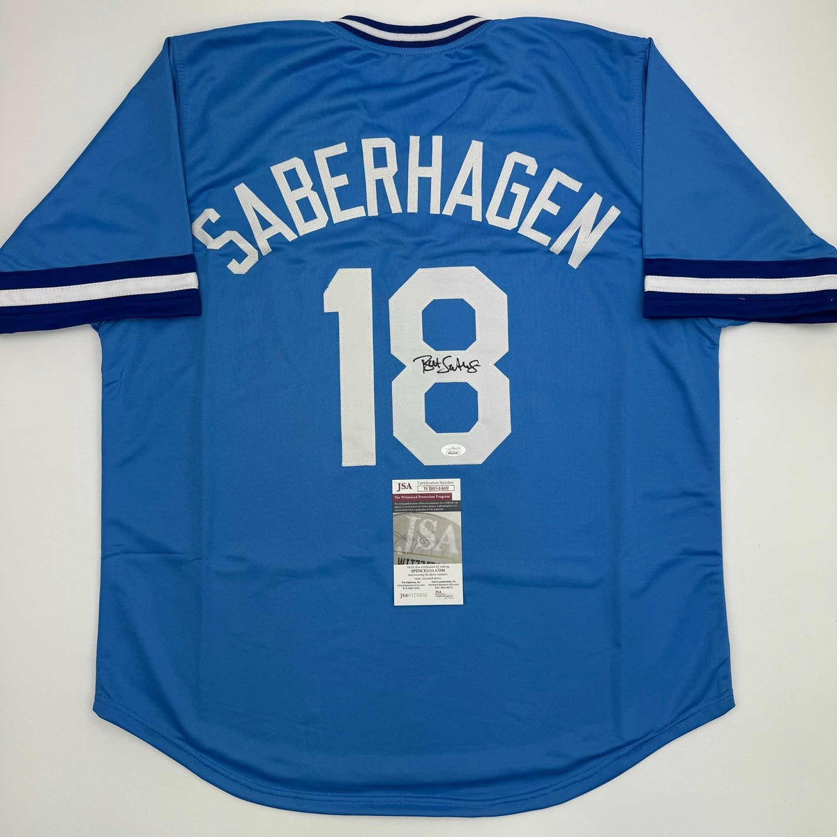 Autographed/Signed Bret Saberhagen Kansas City Light Blue Baseball Jersey JSA COA