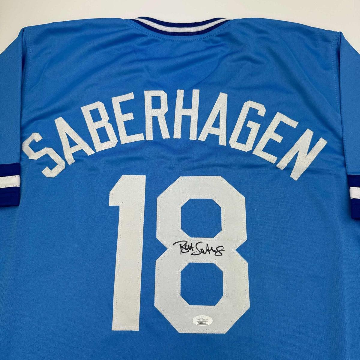 Autographed/Signed Bret Saberhagen Kansas City Light Blue Baseball Jersey JSA COA