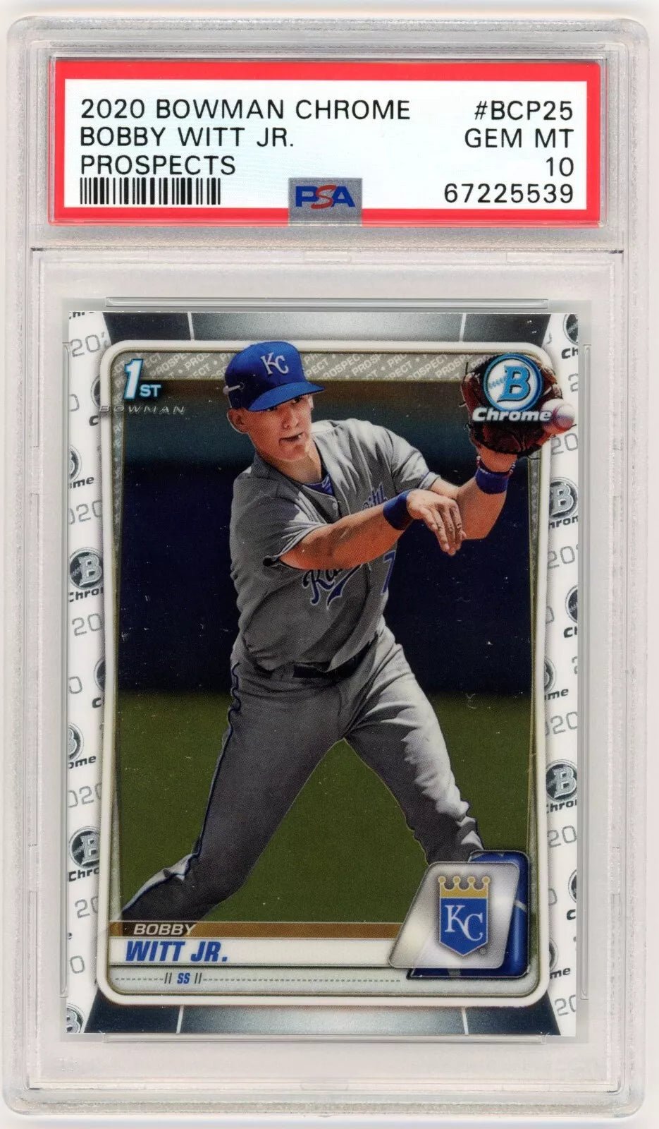 Graded 2020 Topps Bowman Chrome Bobby Witt Jr. #BCP25 Prospects Rookie RC Baseball Card PSA 10 Gem Mint
