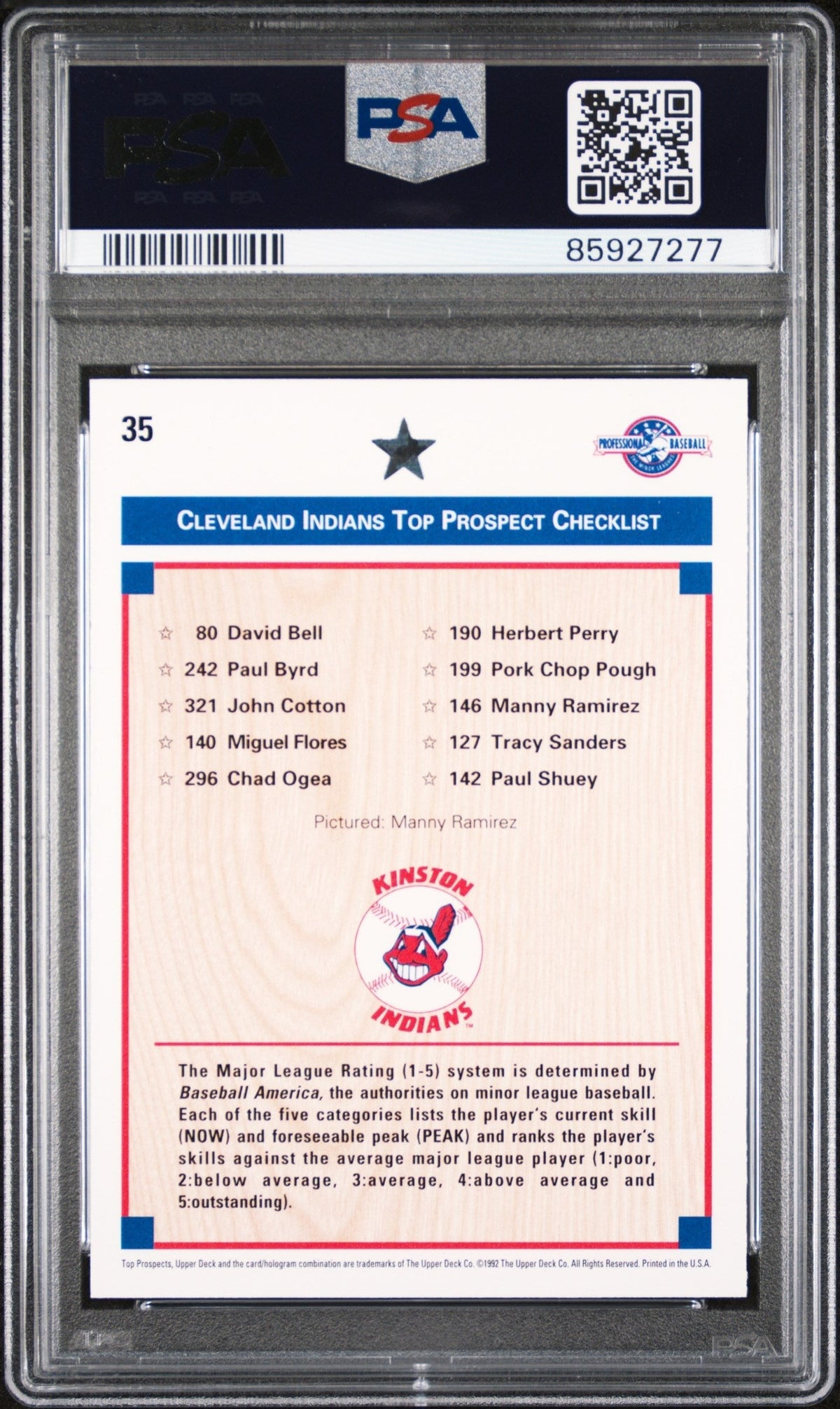 Graded 1992 Upper Deck Minor League Manny Ramirez #35 Rookie RC Baseball Card PSA 10 Gem Mint