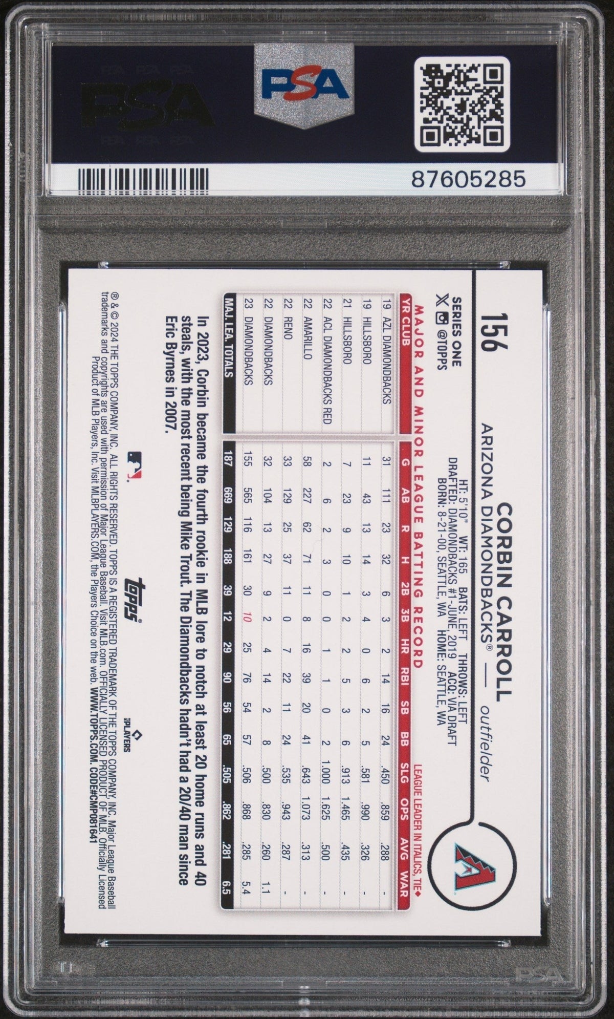 Graded 2024 Topps Corbin Carroll #156 Holiday Rookie Gold Cup Baseball Card PSA 10 Gem Mint