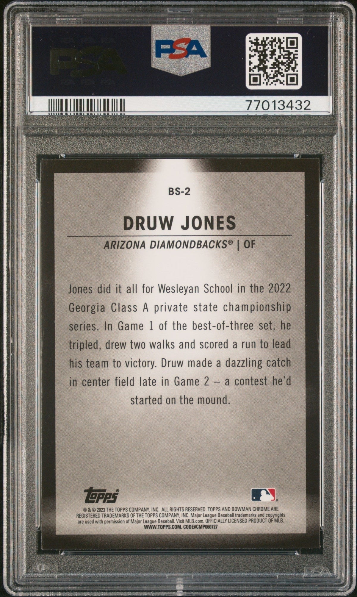 Graded 2023 Topps Bowman Druw Jones #BS2 Spotlights Rookie RC Baseball Card PSA 10 Gem Mint