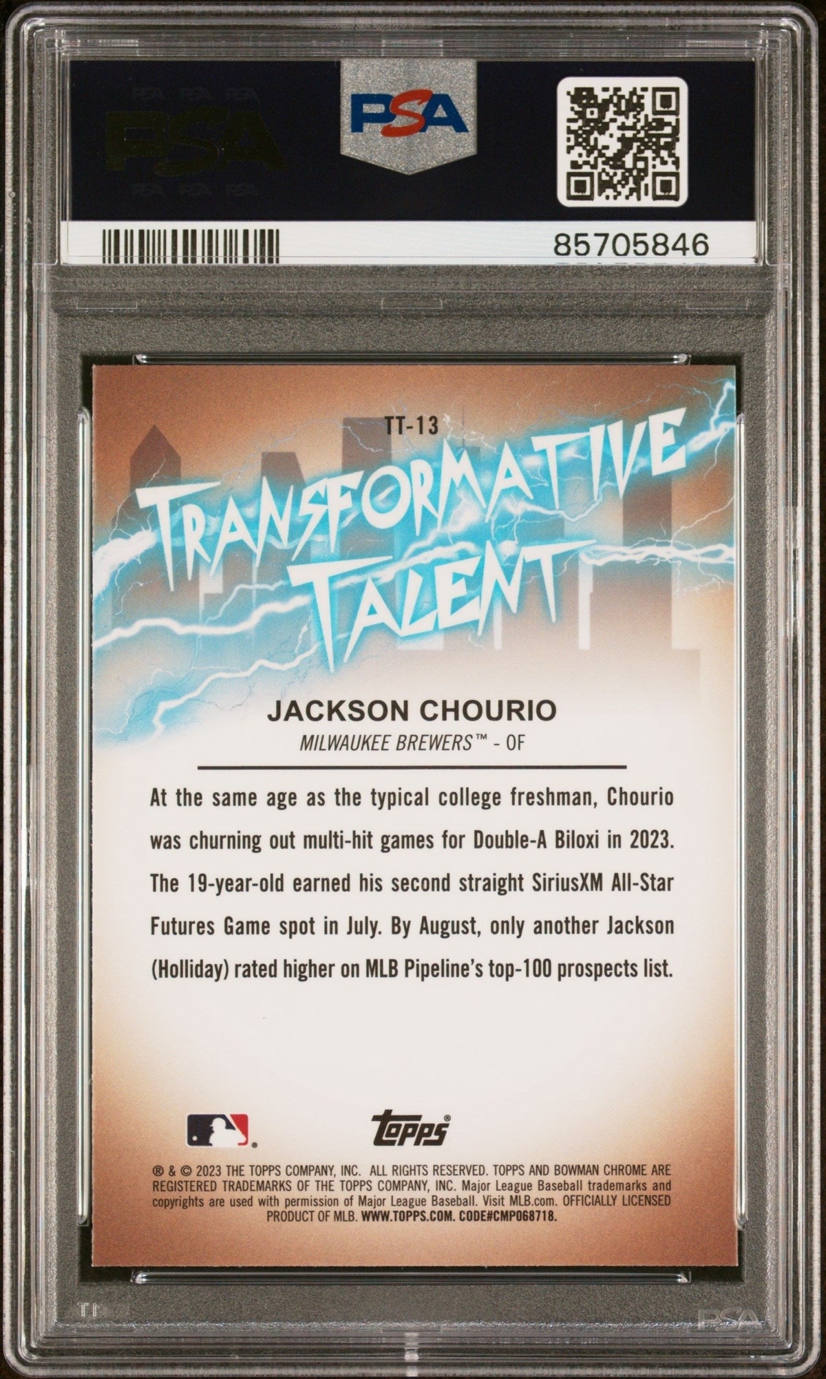 Graded 2023 Topps Bowman Draft Jackson Chourio #TT13 Transformative Talent Rookie RC Baseball Card PSA 10 Gem Mint