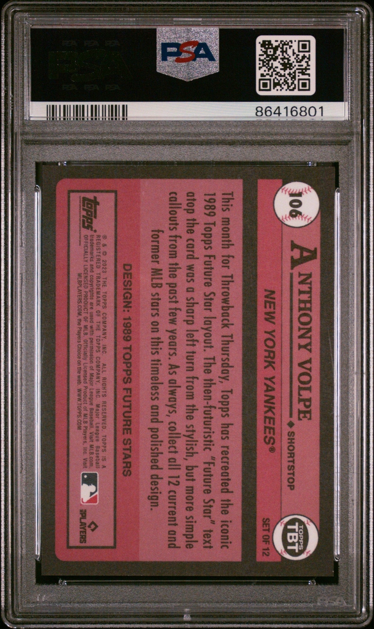 Graded 2023 Topps Anthony Volpe #106 Throwback Thursday Rookie RC Baseball Card PSA 10 Gem Mint