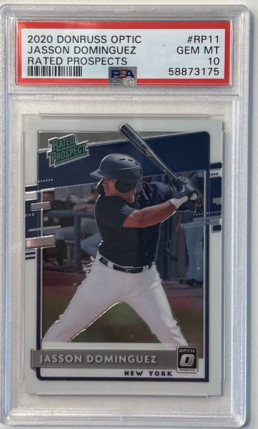 Graded 2020 Panini Donruss Optic Jasson Dominguez #RP11 Rated Prospects Rookie RC Baseball Card PSA 10 Gem Mint