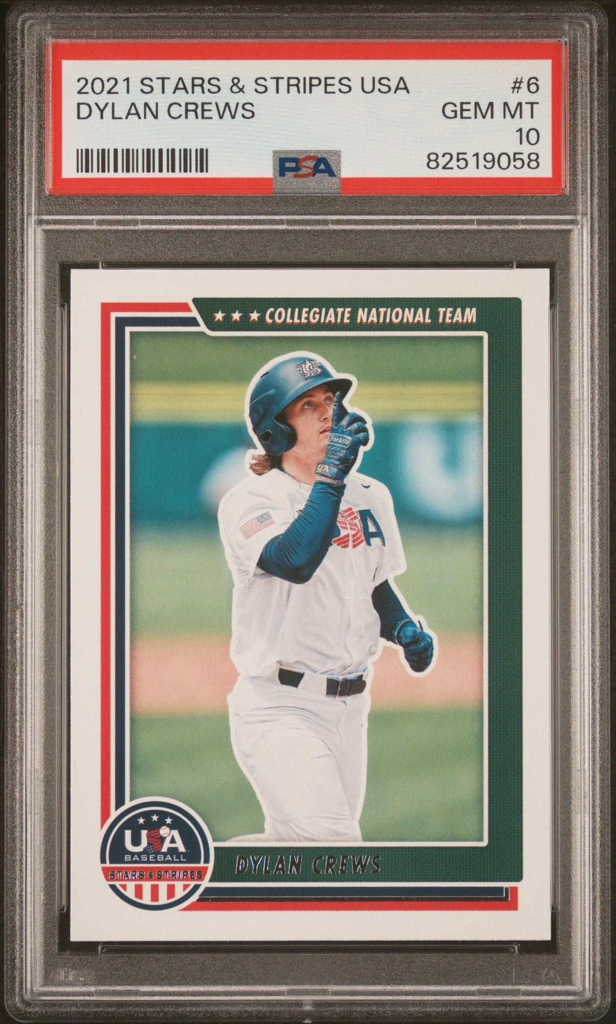 Graded 2021 Panini Stars & Stripes USA Dylan Crews #6 Rookie RC Baseball Card PSA 10 Gem Mint