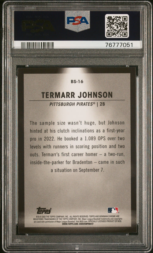 Graded 2023 Topps Bowman Termarr Johnson #BS16 Spotlights Rookie RC Baseball Card PSA 10 Gem Mint