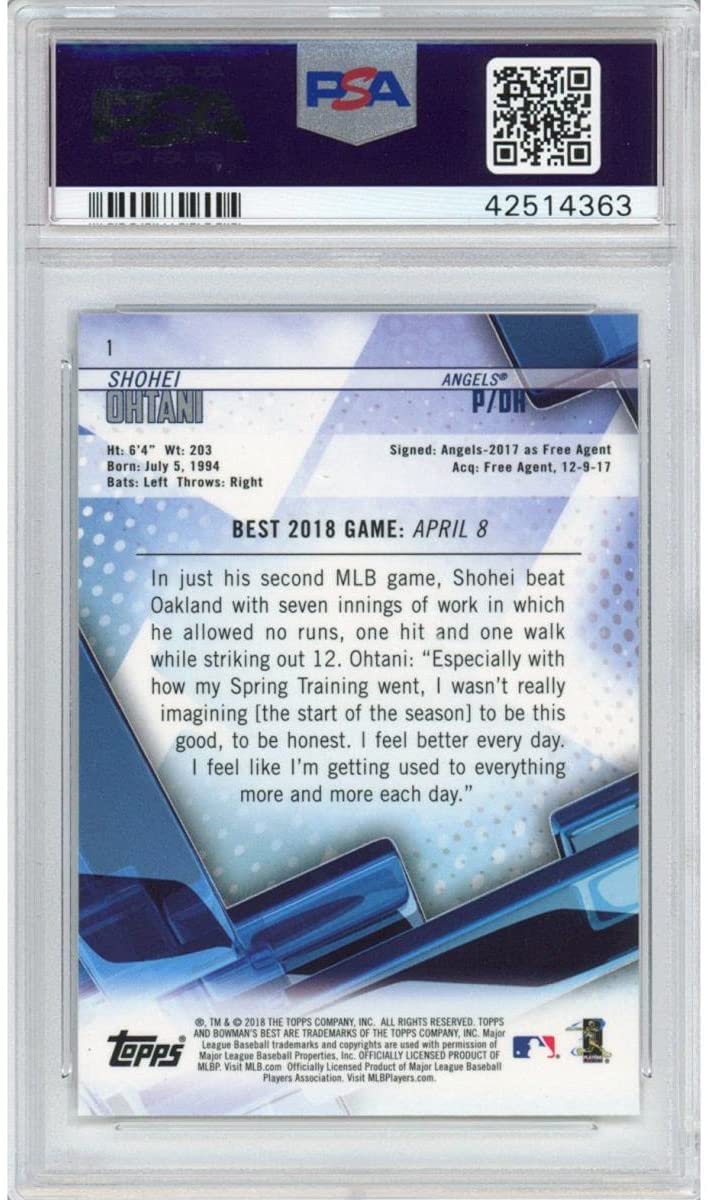 Graded 2018 Topps Bowmans Best Shohei Ohtani #1 Rookie RC Baseball Card PSA 10 Gem Mint