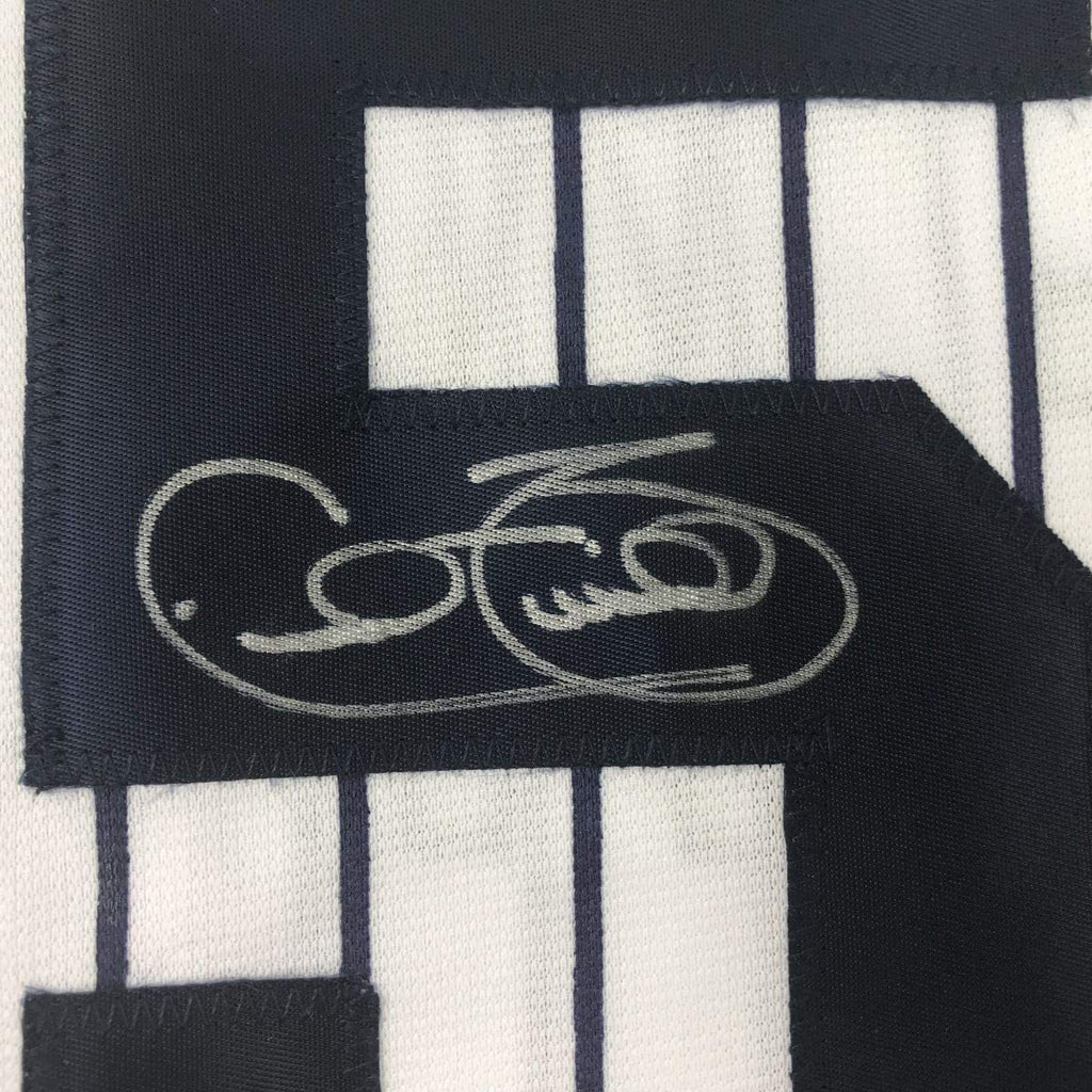 Framed Autographed/Signed Cecil Fielder 35x39 New York Pinstripe Baseball Jersey JSA COA