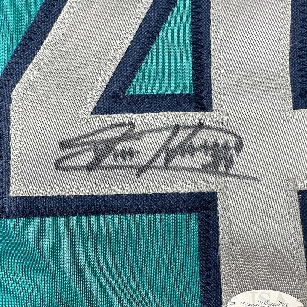 Framed Autographed/Signed Felix Hernandez 35x39 Seattle Teal Baseball Jersey JSA COA