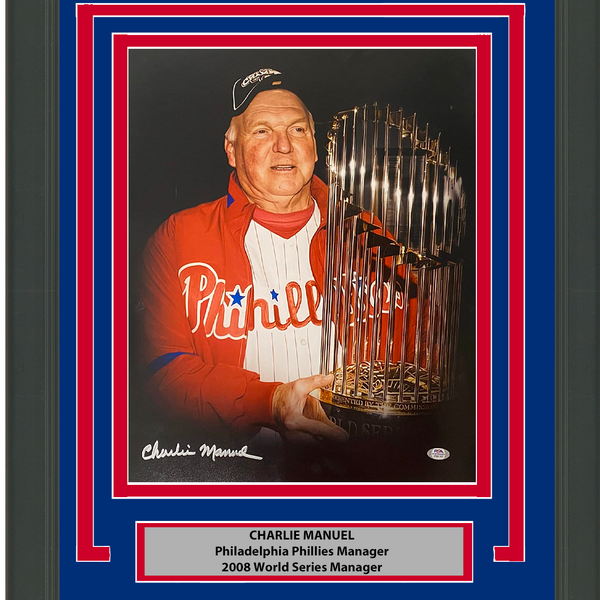 Framed Autographed/Signed Charlie Manuel 2008 World Series Philadelphia Phillies 16x20 Baseball Photo PSA/DNA COA