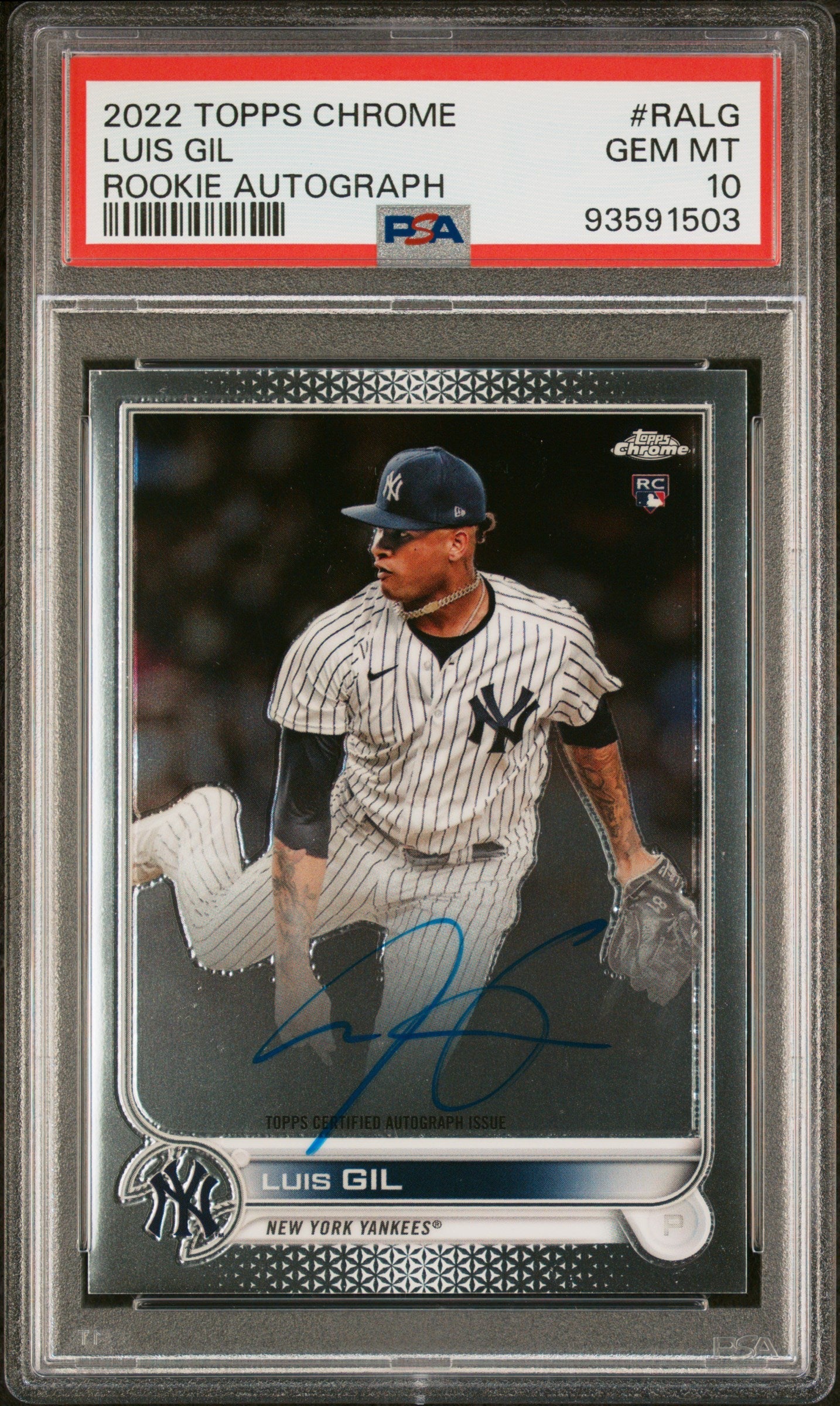 Graded 2022 Topps Chrome Luis Gil #RALG Rookie Autograph Rookie RC Baseball Card PSA 10 Gem Mint