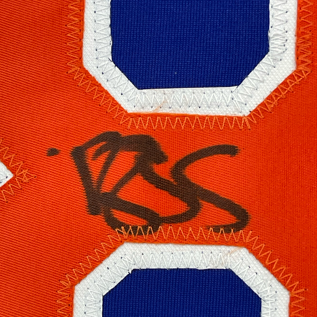 Framed Autographed/Signed Darryl Strawberry 35x39 New York Blue Baseball Jersey PSA/DNA COA