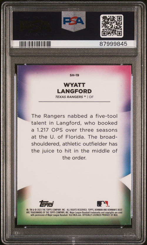 Graded 2023 Topps Bowmans Best Wyatt Langford #SH19 Shellacked Rookie RC Baseball Card PSA 10 Gem Mint