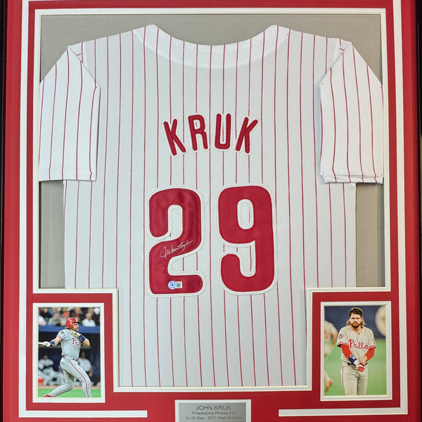 Framed Autographed/Signed John Kruk 35x39 Philadelphia Pinstripe Baseball Jersey JSA COA