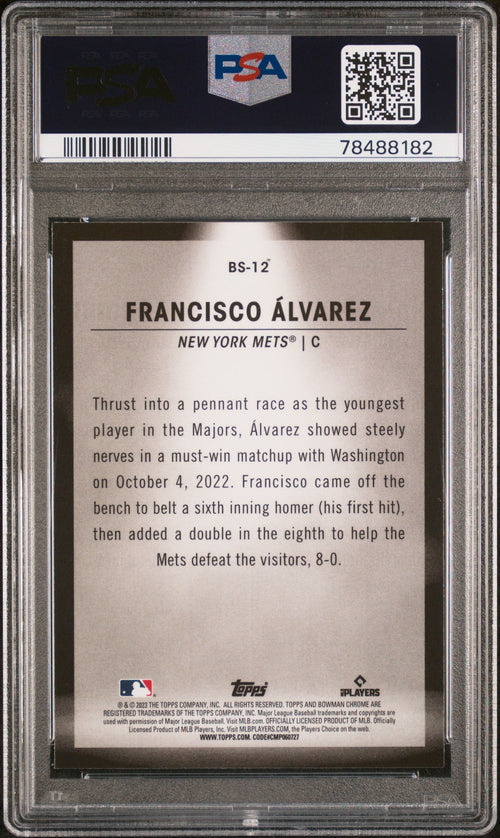 Graded 2023 Topps Bowman Francisco Alvarez #BS12 Spotlights Rookie RC Baseball Card PSA 10 Gem Mint