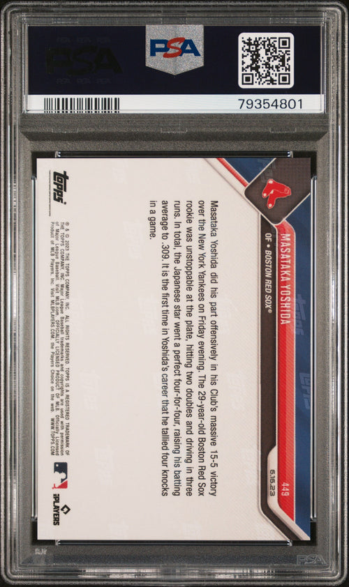 Graded 2023 Topps Now Masataka Yoshida #449 Rookie RC Baseball Card PSA 10 Gem Mint