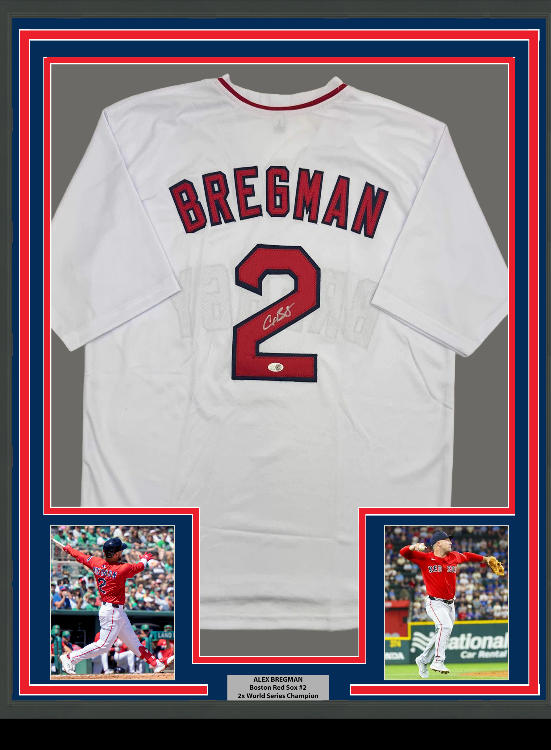 Framed Autographed/Signed Alex Bregman 35x39 Boston White Baseball Jersey JSA COA