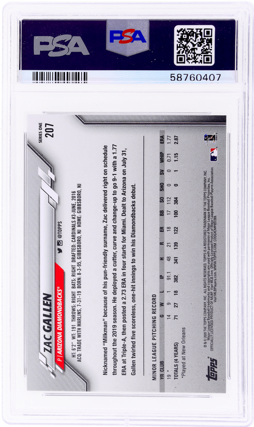 Graded 2020 Topps Complete Set Zac Gallen #207 Gold Stars Rookie RC Baseball Card PSA 10 Gem Mint