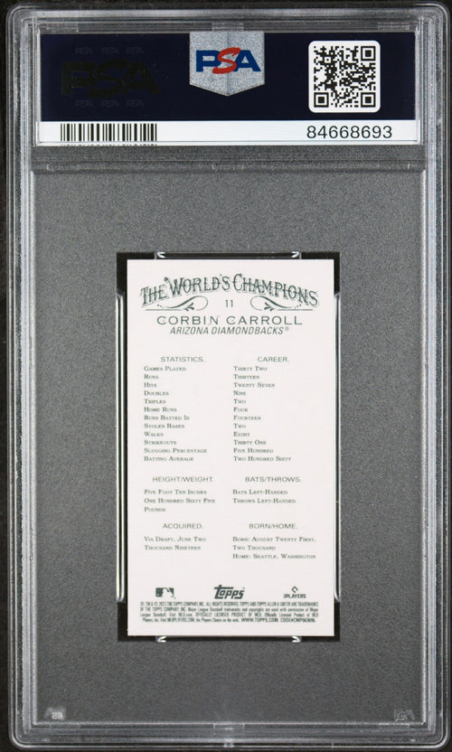 Graded 2023 Topps Allen & Ginter Corbin Carroll #11 Mini Rookie RC Baseball Card PSA 10 Gem Mint